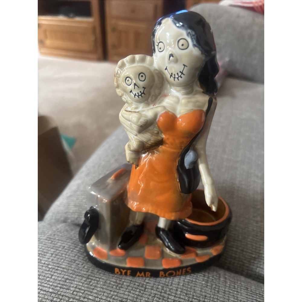 Halloween Tealight Candle Holder Bye Mr BONES Boney Skeleton Ceramic